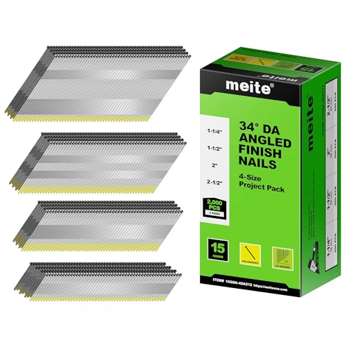 meite 15 Gauge Angled Finish Nails Galvanized DA Style 4 Sizes Set 2,000PCS