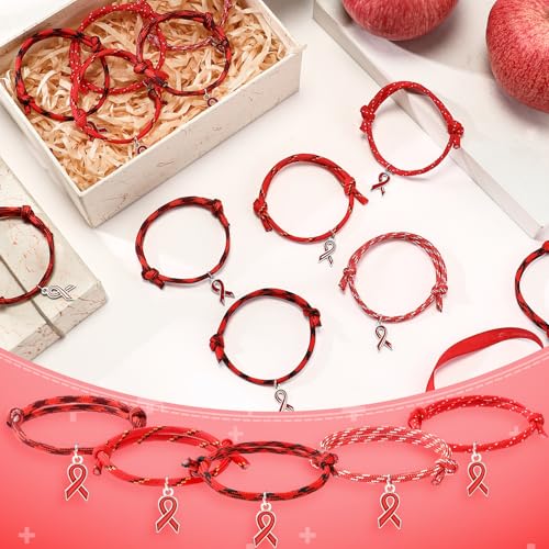 Tondiamo 30 Pcs Red Ribbon Week Bracelets Bulk with Red Ribbon Alloy Drug Free Awareness Blood Cancer Awareness Adjustable Bracelets for Public Charity Events School Anti-drug Activities4