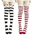 OxsOy Womens Cute Cartoon Fuzzy Socks Over Knee Thigh High Stockings Winter Warm Stripe Leg Warmers (Red/Black)