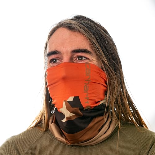 Image of Carhartt Force Lightweight Neck Gaiter, Mountain Print-Golden Poppy /Dark Khaki, One Size