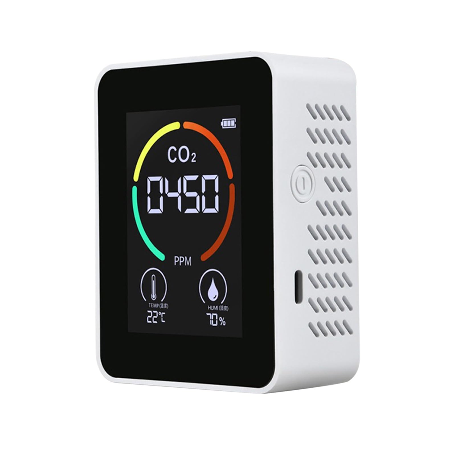 Monitor portatile della qualità dell'aria Tester di umidità temperatura Rilevatore CO2 Aule Ristoranti Per cucina e camper(White 3 in 1)