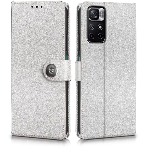 Image of WOW IMAGINE Shock Proof Flip Cover Back Case for Redmi Note 11T 5G | Poco M4 Pro 5G (Magnetic Button Flip Case | Wallet Pockets & Stand | Leather Finish | Shimmer)