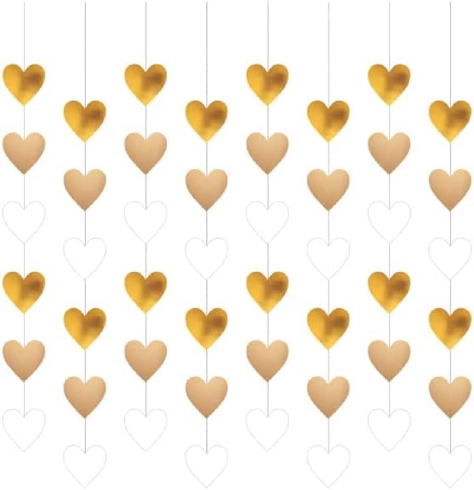 amscan 9913250 Decorative Hanging with Hearts, 8 Pieces, Each 130 cm, Decoration Set for Weddings, Valentine's Day and Birthdays
