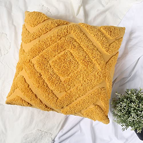 Funda de cojín color amarillo mostaza Boho Geo, 45 x 45 cm, 48 x 18 pulgadas, con textura geométrica, para sofá, silla, bonito bordado, decorativo Cover