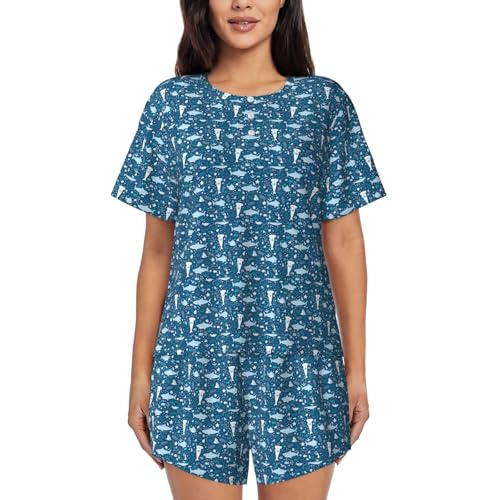 Pyjama court femme poisson bleu idéal pour les matinées détendues à la maison