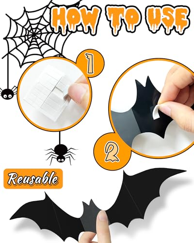 Image of 120 Pcs 3D Halloween Decorations Bats Decor,5 Sizes Bats Wall Decor Indoor | Scary Bat Stickers, Halloween Decorations for Bedroom Bathroom, Door Wall Party Decorations
