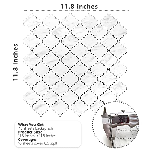 Stickgoo Arabesque Peel And Stick Backsplash Tile, Stick On Backsplash For Kitchen And Bathroom, Carrara White Marble Look Pvc Mixed Metal Aluminum Mosaic Tiles(10 Sheets) #TOP5