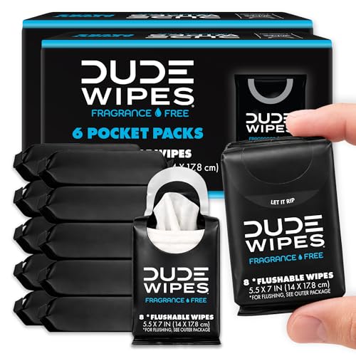 Image of DUDE Wipes Unscented Pocket Packs - Travel Wipes - 12 Packs of 8 (96 Count) - On-The-Go Adult Flushable Wipes for Sensitive Skin - Infused with Vitamin E and Aloe - Septic and Sewer Safe