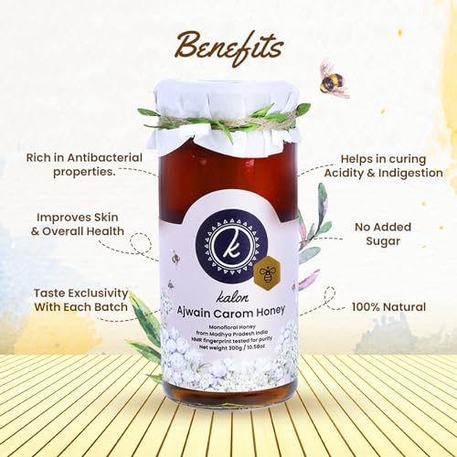 Image of KALON 100% Natural Ajawain Carom Honey | NMR Tested | No Added Sugar and Preservatives | Earthy Flavour - 300 gm