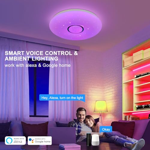 HARPER LIVING LED Smart Flush Mount Light, Wi-Fi RGB Ceiling Lamp, 1680 Lm, 24 Watts, Connect with Tuya, Works with Alexa and Google Home, Color and Brightness Options - Image 3