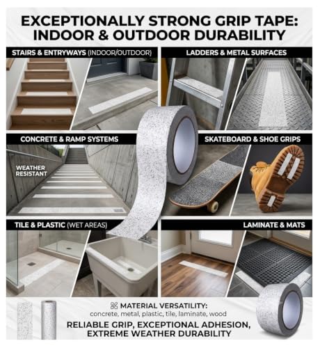 Image of Marble Pattern Anti-Slip Traction Tape - 2 inch x 16' (80 Grit), Waterproof Non-Slip Grip Tape for Indoor & Outdoor Stairs, Ramps, Ladders, Walkways - White Marble Finish, Heavy-Duty Adhesive