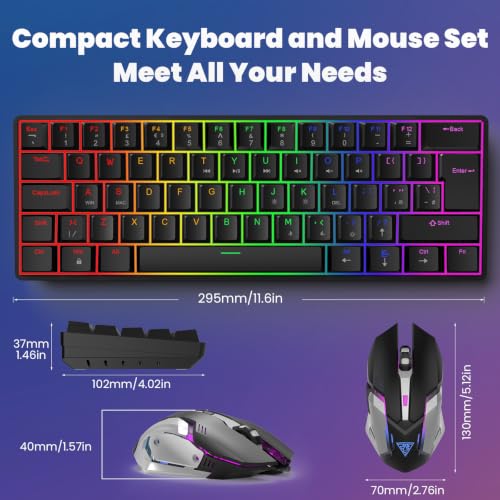 Image of SOPPY Compact 60% Gaming Mechanical Keyboard and Mouse Combo, RGB Backlit 61 Keys Compact Keyboard, USB Ergonomic Office Wired Keyboards for PC /Laptop /Windows /PS4 /Xbox /Mac, Red Switches (Black)
