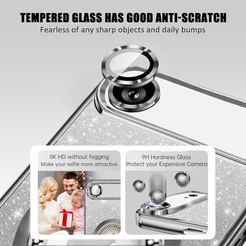 Image of Misscase for iPhone Air Magnetic Glitter Case Compatible with MagSafe,Full Protection Slim Shockproof Case with Camera Lens Protector Plating Bling Cover Case for iPhone 17 Air 6.5 inch Silver
