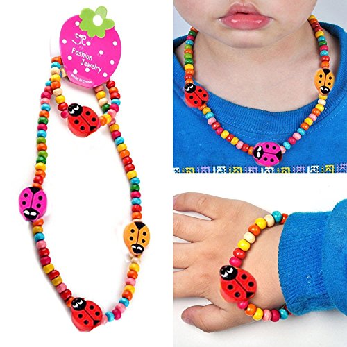 7Queen Kids Jewelry - Stretch Butterfly Necklace, Ring, Bracelet Set - Great Costume Jewelry and Accessories for Children to Play Pretend and Dress Up (Christmas Set Wooden) - Thumbnail 6