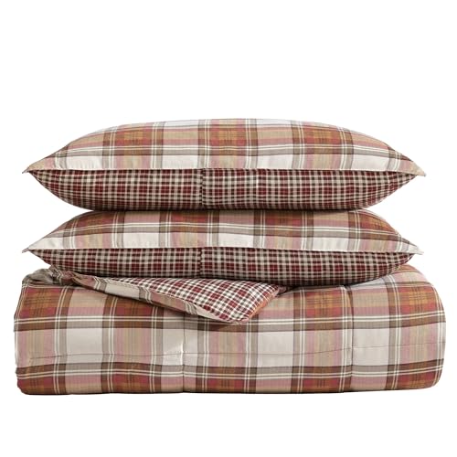 Image of Eddie Bauer - King Duvet Cover Set, Reversible Cotton Bedding with Matching Shams, Stylish Home Decor for All Seasons (Edgewood Red, King)
