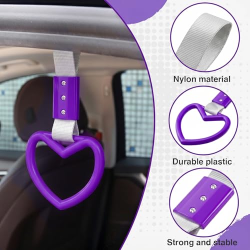 Image of 2PCS Heart Shaped Car Handle Straps, Rear Bumper Warning Keychain Ring for Car Exterior Accessories (Purple-Silver)