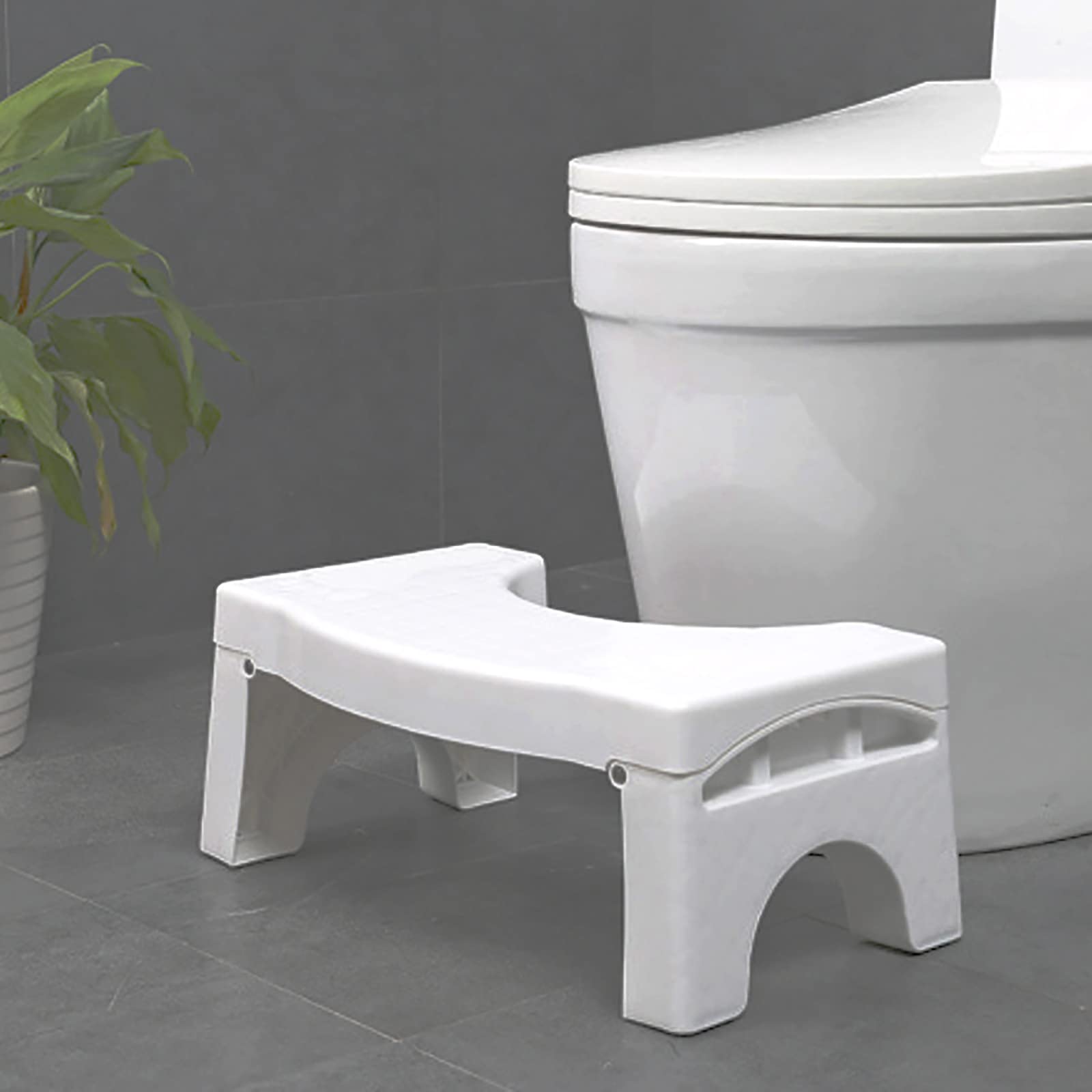 DMCE Sgabello da toilette da bagno antiscivolo, altezza 17,8 cm, pieghevole, portatile, per bambini adulti, bianco, 41 x 25 x 17,5 cm