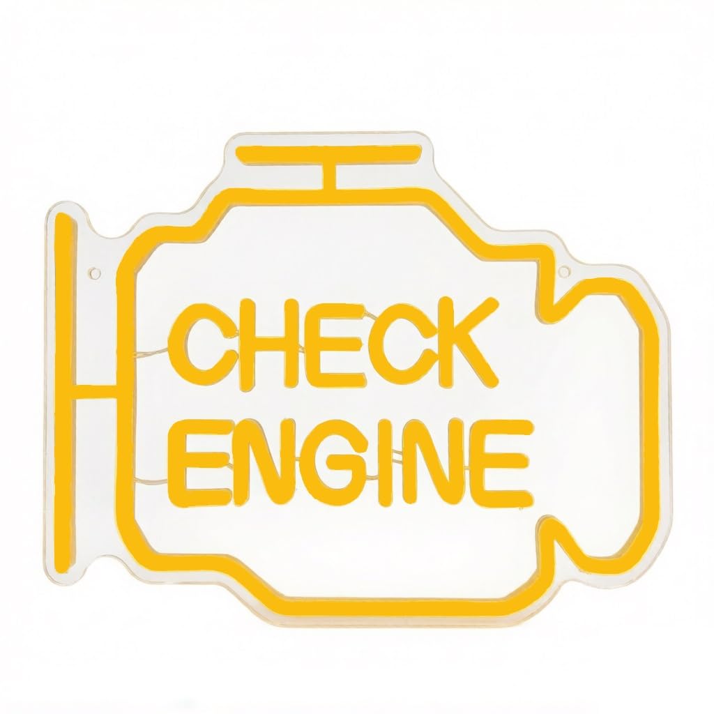 Dimmable Check Engine Neon Sign Acrylic Car Garage Man Cave Wall Decor