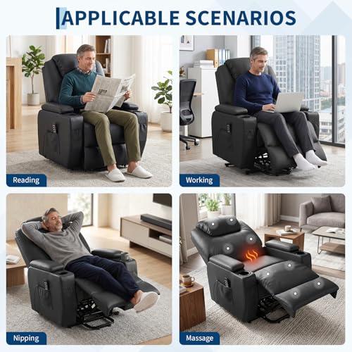 Image of Garvee Power Recliner Chair, Lift Chair with 8-Point Vibration and Heat, Full Body Massage, Armrest Storage, Dual Cup Holders, Silent PU Leather, FSC TUV Certifie, Power Lift Recliner for Bedroom