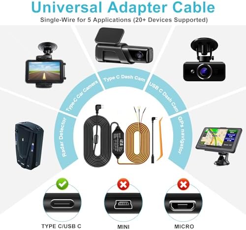 Dash Cam 하드와이어 키트 USB C, 12V-24V - 5V/3A 어댑터 전원 케이블, 전압 디스플레이, 24/7 주차 모드, Acc 감지, 4단계 저전압 보호 (11.6V/11.9V/12.2V/12.5V) — 사진 2
