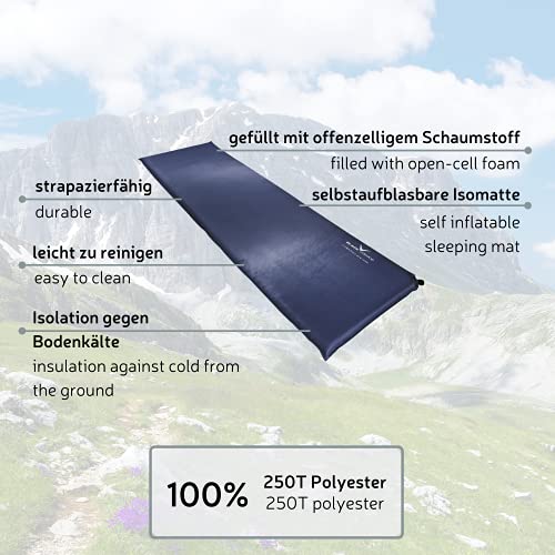 Black Crevice selbstaufblasbare Luftmatratze, Mittelblau, 3 cm