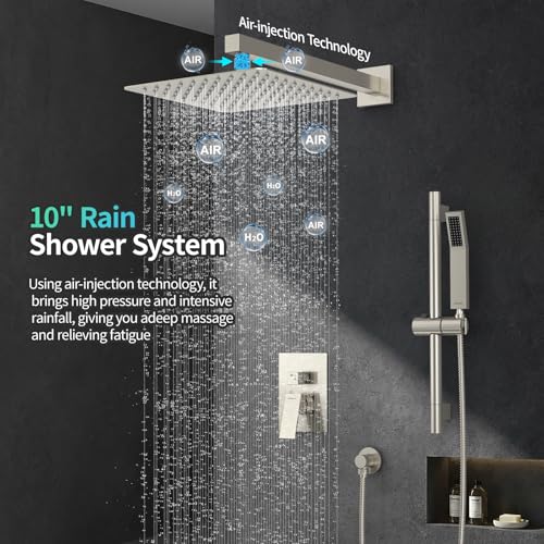 Image of SR SUN RISE 10 Inch Square Shower System with Slide Bar,Brushed Nickel