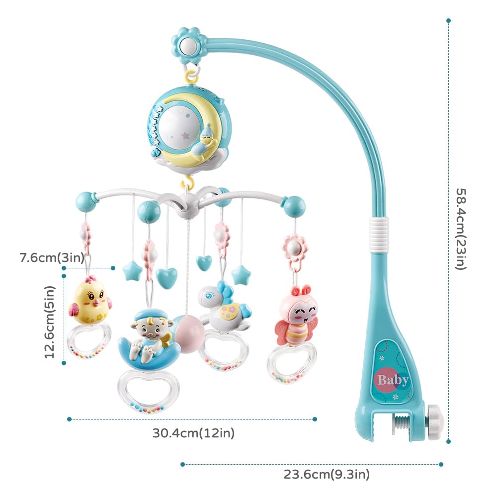 Musicale Culla Mobile per Bambini con Temporizzato & Proiettore & Luci,Sonagli Rotanti,Telecomando Scatola Musicale con 150 melodie,Giocattolo per Neonati 0-24 Mesi