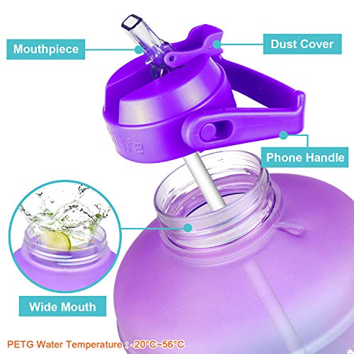Image of QuiFit 1 Gallon Water Bottle - with Straw & Motivational Time Marker Leak-Proof BPA Free Reusable Gym Sports Outdoor Large(128OZ /73OZ) Capacity Water Jug