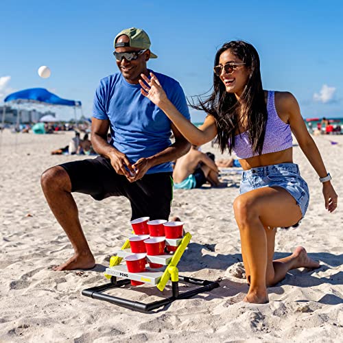 franklin sports stadium cup pong set - jumbo 6 cup pong game set with cups  stand - fun indoor  outdoor tailgate game