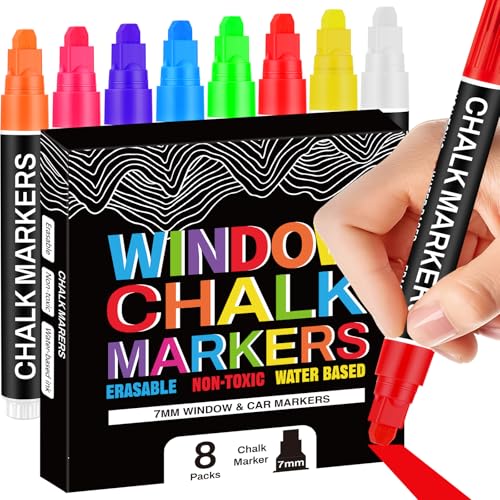 Window Chalk Markers for Glass Washable, 8 Colors Jumbo...
