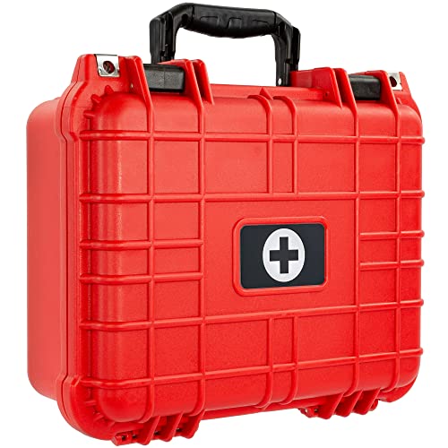 Image of Eylar Large 13.37 Inch Hard Protective Medical Case EMT First Responder and First Aid Service Storage Box, Waterproof, Dustproof, Shockproof with Foam (Red)
