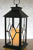 Decorative Black Lantern - Indoor/Outdoor Lantern with a Flame Free LED Pillar Candle and 5 Hour Timer - Outdoor Lighting - 13