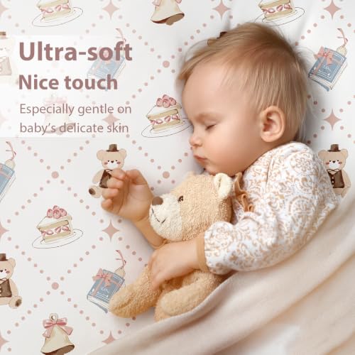 Image of Baby Mini Crib Sheets Girl, Portable 38 inchx26 inch Pack and Play Sheets Fitted for Playard and Pack N Play Mattress, 3-Pack Soft Microfiber Pink Bear