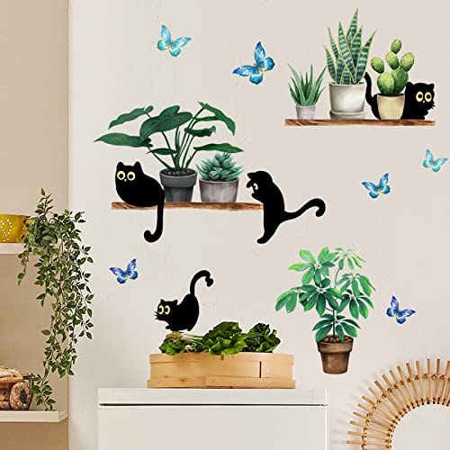 Vinilo decorativo adhesivo gato negro y planta suculenta miniatura 5