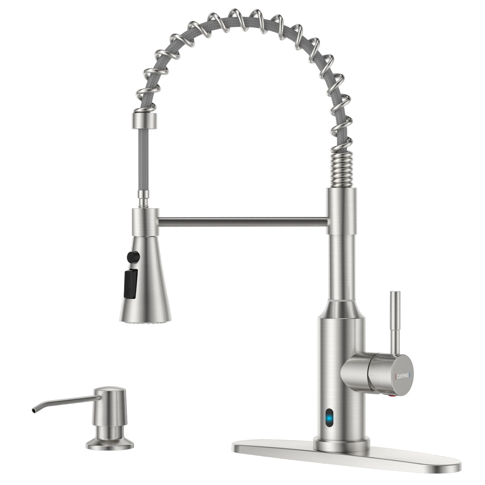DAYONE Touchless Kitchen Sink Faucet with Pull Down Sprayer and Soap Dispenser, Stainless Steel Motion Sensor Touch Faucet for Kitchen Sink Smart Hands-Free Single Handle, Brushed Nickel
