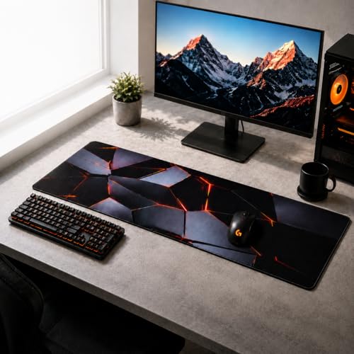 Image of Extended Gaming Keyboard Mat, Orange 3D Design, Non-Slip Rubber Base, Waterproof, Anti-Fray Stitched Edges, 30 x 80 cm, for Office, Gaming & Study