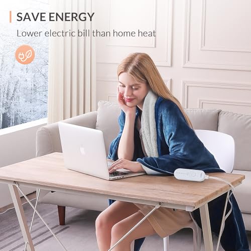 Image of HOMLYNS LuxeHeat Heated Blanket Electric Blanket, Soft Flannel Sherpa Heated Throw, Heating Blanket with 5 Heat Settings, 3 hrs Timer Auto Shut Off (50x60 inches, Navy), Only for 120V Voltage Use