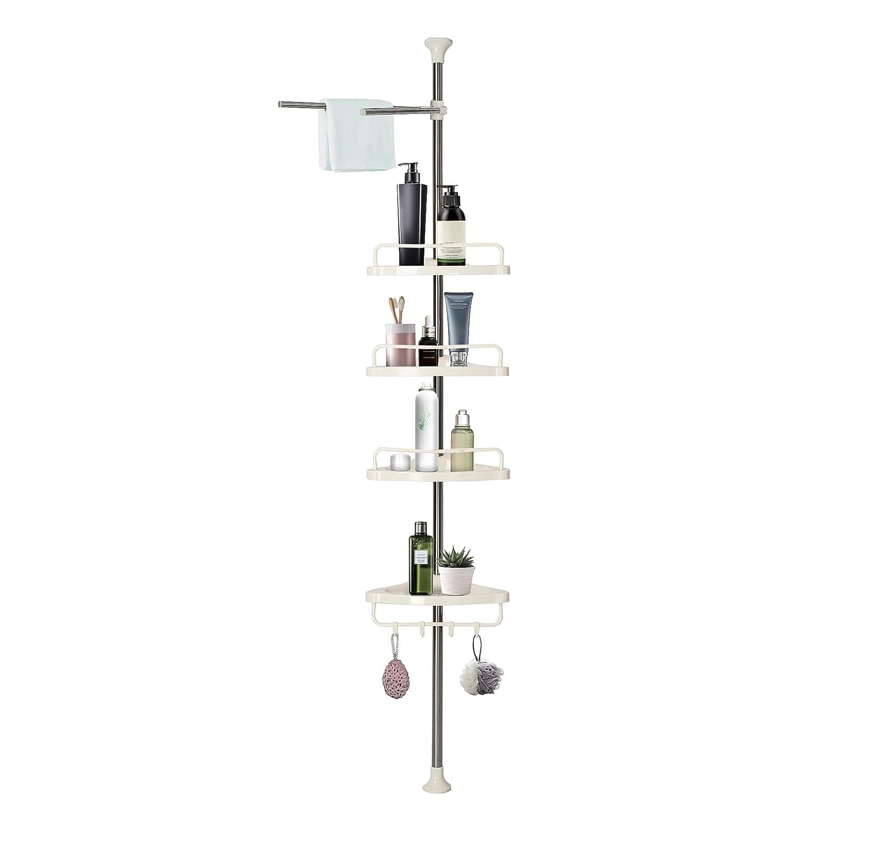 Telescopic Shower Caddy Adjustable Bathroom Corner Shelf Adjustable Corner Bathroom Shelf with 4 Trays