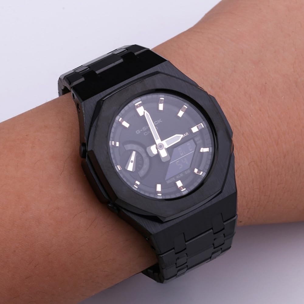 GA2100 - Kit mod per cinturino in acciaio inossidabile, lunetta liscia senza chiodi, cinturino in metallo, accessori compatibili con orologi Casio G-Shock GA2100/GA-2110