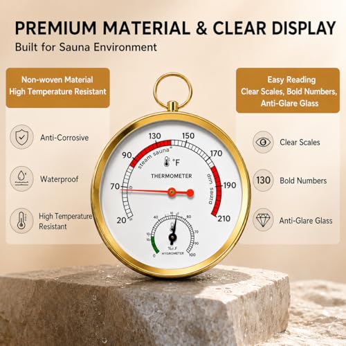 Sauna Thermometer and Hygrometer, Precision Temperature & Humidity Gauge for Portable Steam Sauna Box, Home Infrared Indoor Use Essential Accessory for Enthusiasts — view 4