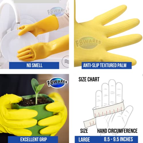 F8WARES Thick And Heavy Duty Latex Rubber Gardening Gloves - Garden Gloves - Long Hand Gloves For Gardening Work Holding Gardening Tools Pack 1 Pair Yellow (Large, 14Inch Length), Pack of 1