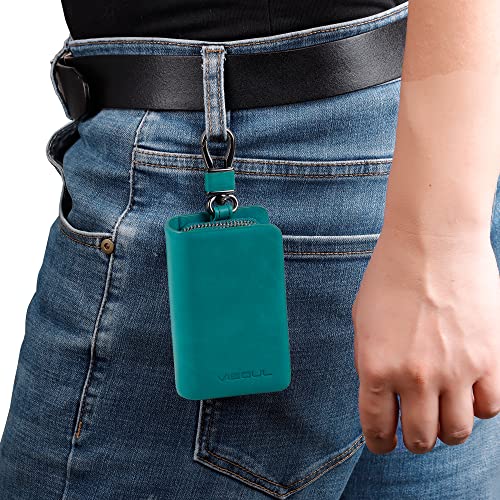 Image of VISOUL Car Key Case Holder Double Zipper, Leather Car Smart Key Fob Case with Keychain for Men and Women