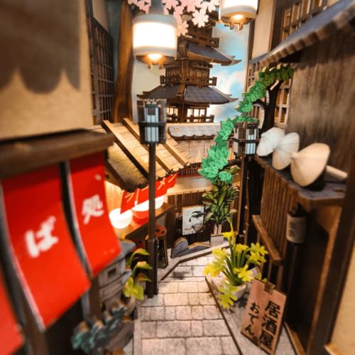 Image of ANAVRIN Book Nook Kit Kyoto Gion - DIY 3D Wooden Booknook for Adults, Teens and Book Lovers, Bookshelf Insert Library Decor, Creative Gift for Family, Friends, and Elderly