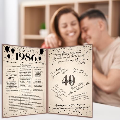 Image of Crenics 40th Birthday Decorations for Women or Men, Vintage Back in 1986 Poster, 40th Birthday Guest Signature Book, Awesome 40 Anniversary Birthday Gifts
