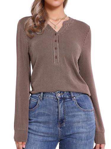 Hauts décontractés en tricot Allegra K avec col en V boutonné et manches longues pour femme