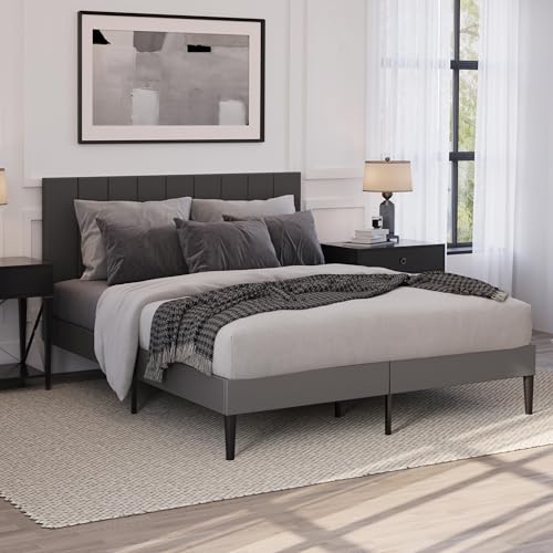 Milliard Queen Bedroom Bundle: Upholstered Platform Bed Frame with Headboard + 14 Inch Hybrid...