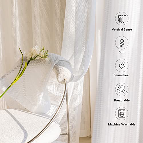 Jsfly Jacquard 2 Panels Sheer Curtains 96 Inches Long, Semi Sheer Grommet Solid Casual Soft Voile Drapes With Light Filter Window Treatments For Bedroom Living Room, White, 52" W X 96" L #TOP4