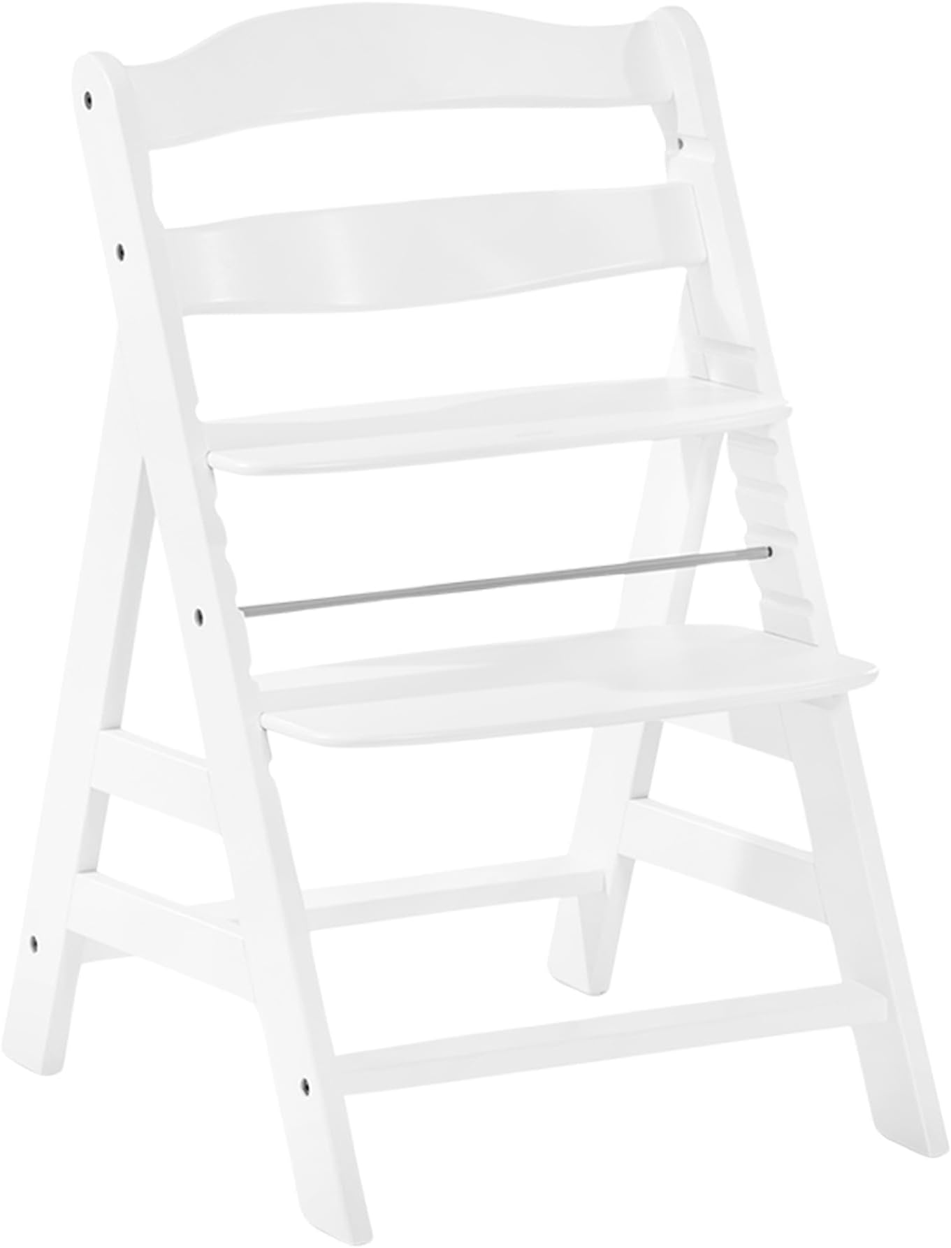 Alpha+ Grow Along Seat Solid Beechwood Booster Chair with Adjustable Seat, 5 Point Safety Harness, & Bumper Bar for Infants & Toddlers, White