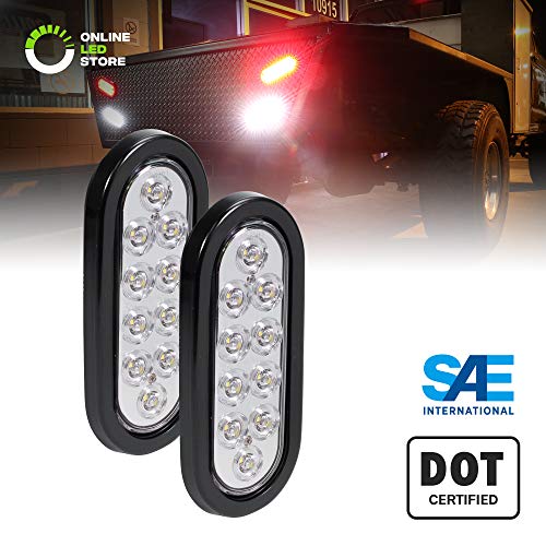 2pc 6" White Oval LED Reverse Trailer Tail Light Kit [DOT FMVSS 108]