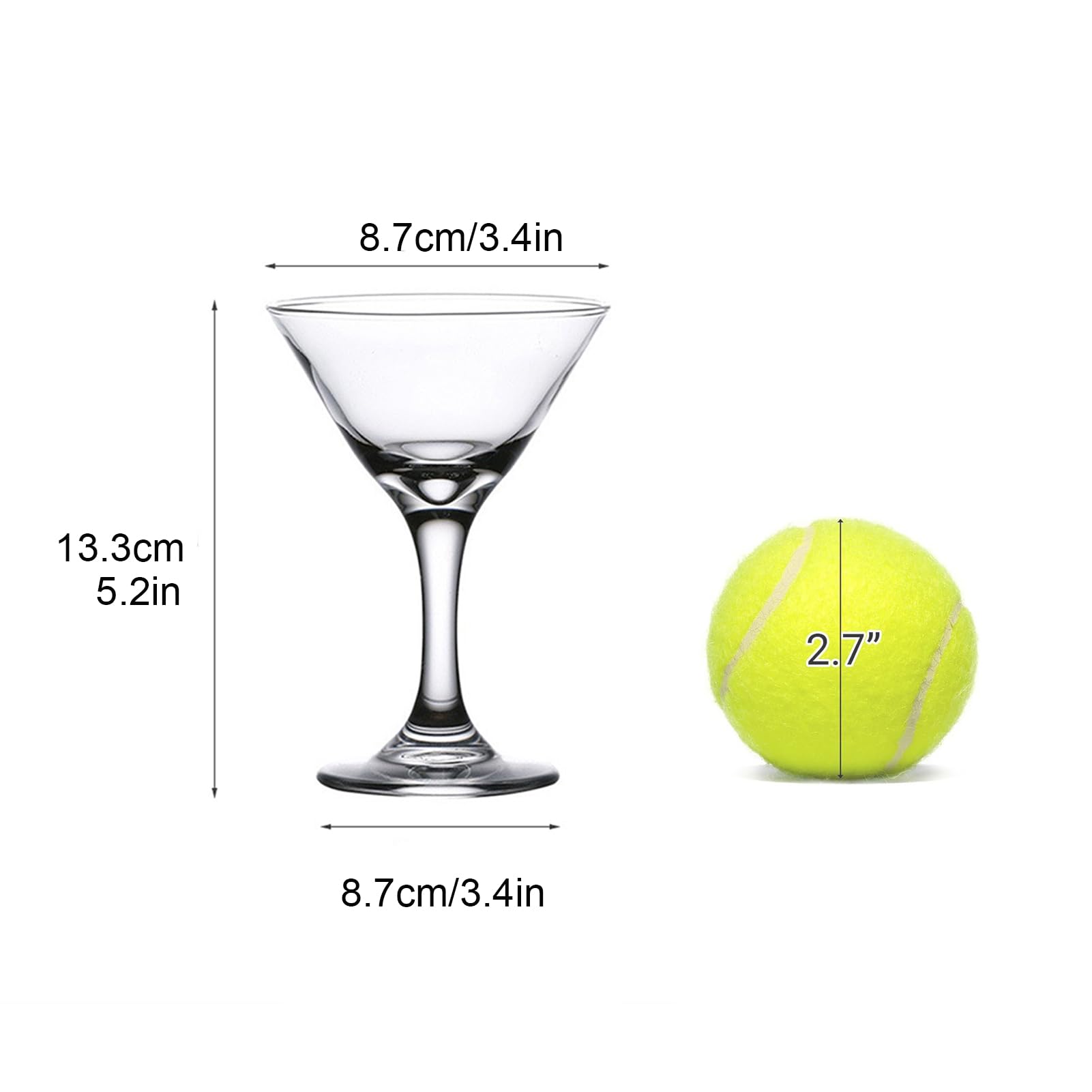 Juego de 6 copas de martini clásicas sopladas a mano, 105 ml, perfectas para Gimlets cosmopolitas, hogar, bar, fiesta, etc